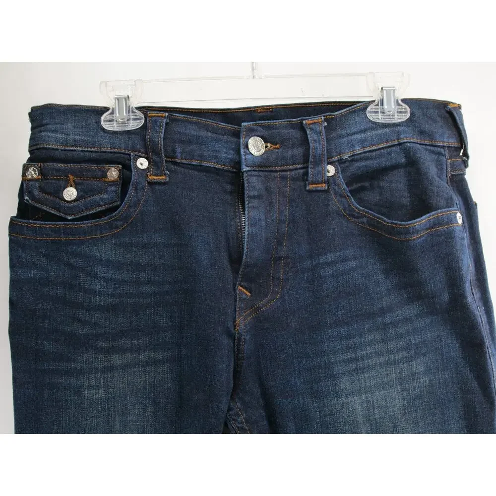 True Religion Ricky Relaxed Straight Jeans Mens 33x30 Flap Pocket Dark Wash Blue